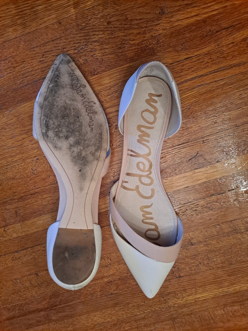 Sam Edelman Two-Tone Pointed D'Orsay Flats in Cream and Tan - Picture 6 of 7